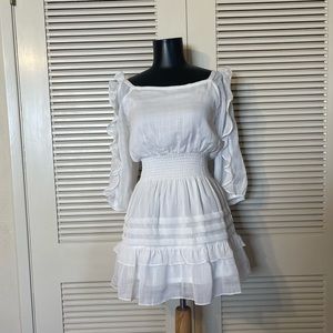 Storia Rosa Off the Shoulder Flowy Ruffle Dress